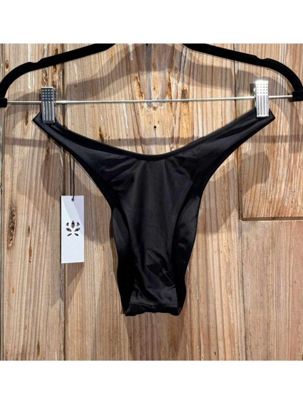 Gigi C Brazilian Bikini Bottom High-Leg Design Black Small Nylon/Spandex Swim